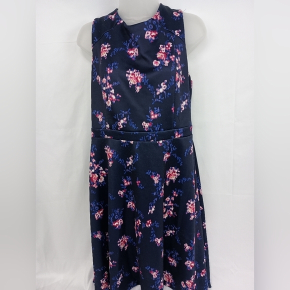 2/$30ROZ & ALI Floral Pretty Butterly Pink Dainty Flowers Solid Navy Dress(#103) - Picture 1 of 10